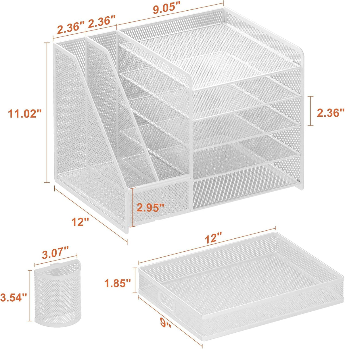 Desk Organizer with File Holder, 5-Tier Paper Letter Tray Organizer with Drawer and 2 Pen Holder, Mesh Desktop Organizer and Storage with Magazine Holder for Office Supplies(Black)