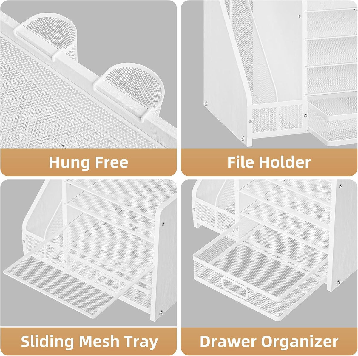Desk Organizer with File Holder, 5-Tier Paper Letter Tray Organizer with Drawer and 2 Pen Holder, Mesh Desktop Organizer and Storage with Magazine Holder for Office Supplies(Black)