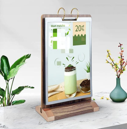 A6 Walnut Wood Sign Holder Vertical Table Flip Display 6 Page 12 Picture