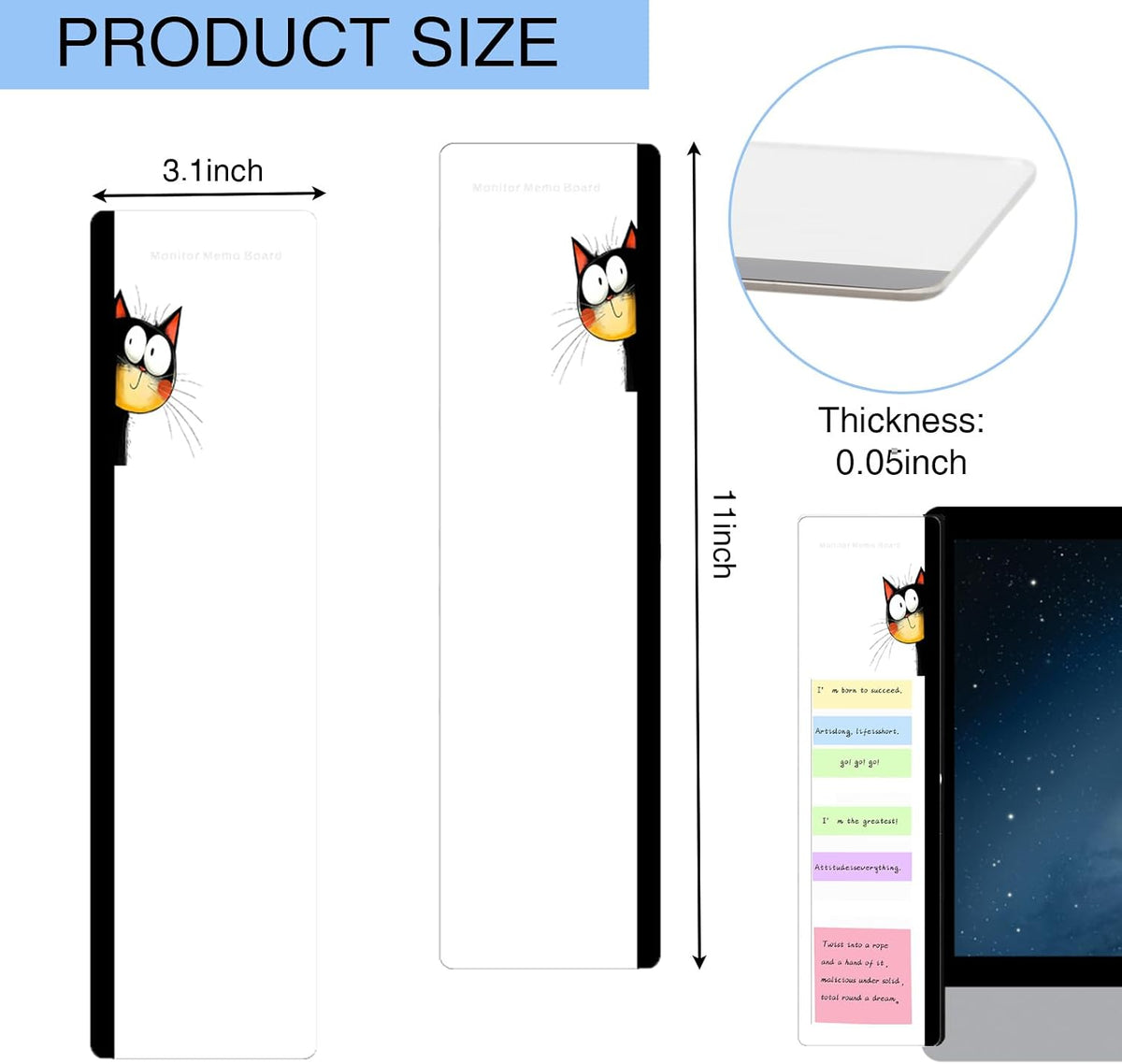 Office Desk Accessories 2pcs Multifunction Computer Monitor Memo Board - Transparent Computer Side Panel Memo Creative Monitor Side Panel Suitable for Office Home Desktop