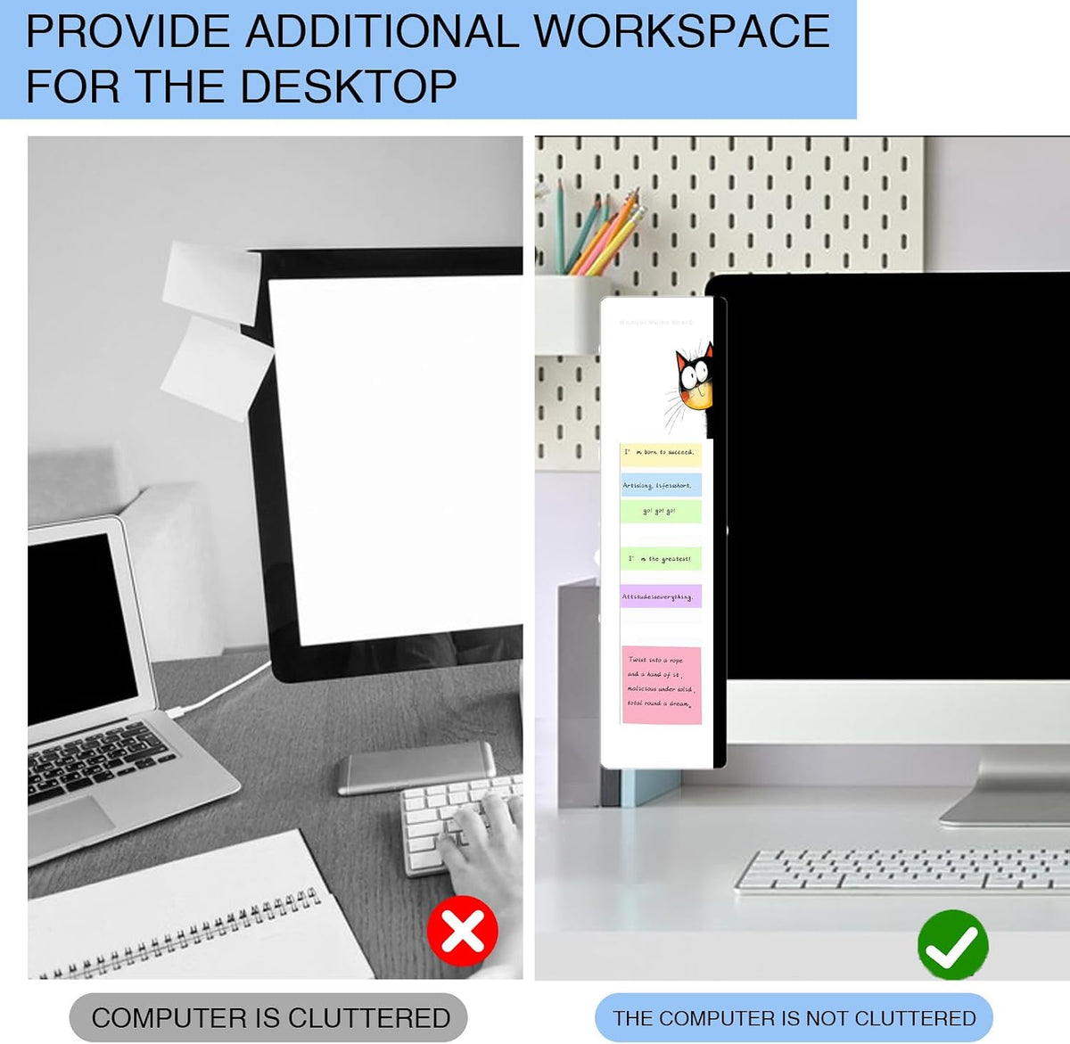 Office Desk Accessories 2pcs Multifunction Computer Monitor Memo Board - Transparent Computer Side Panel Memo Creative Monitor Side Panel Suitable for Office Home Desktop