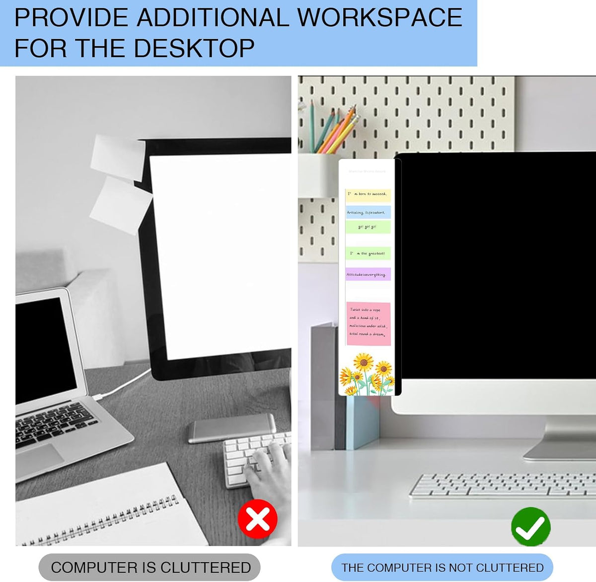 Office Desk Accessories 2pcs Multifunction Computer Monitor Memo Board - Transparent Computer Side Panel Memo Creative Monitor Side Panel Suitable for Office Home Desktop