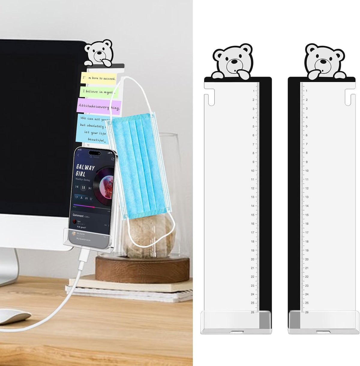 Office Desk Accessories 2pcs Multifunction Computer Monitor Memo Board - Transparent Computer Side Panel Memo Creative Monitor Side Panel Suitable for Office Home Desktop