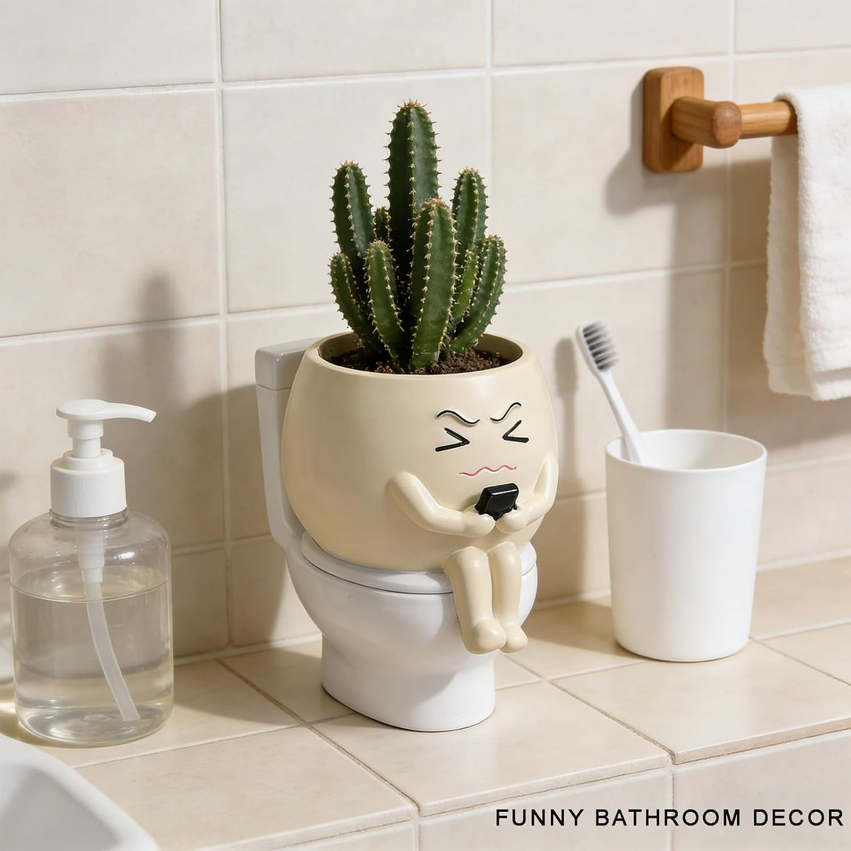 Funny Bathroom Planter Decor 5.2" Resin Toilet Planter Pot with Drainage Hole, Succulent Pots Cute Face Planter Pot for Outdoor, Unique Planters for Indoor Plants for Bathroom, Home