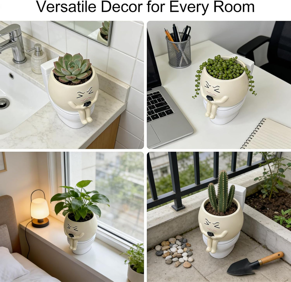 Funny Bathroom Planter Decor 5.2" Resin Toilet Planter Pot with Drainage Hole, Succulent Pots Cute Face Planter Pot for Outdoor, Unique Planters for Indoor Plants for Bathroom, Home