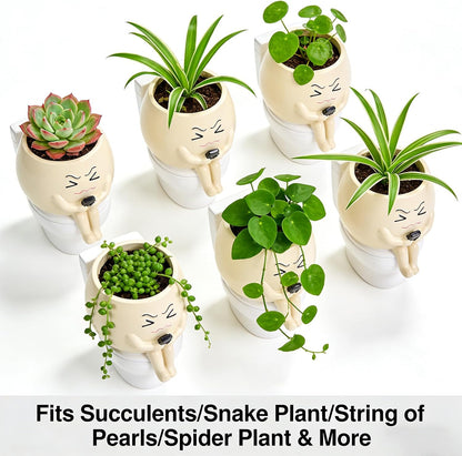 Funny Bathroom Planter Decor 5.2" Resin Toilet Planter Pot with Drainage Hole, Succulent Pots Cute Face Planter Pot for Outdoor, Unique Planters for Indoor Plants for Bathroom, Home