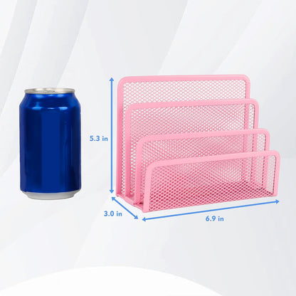 Desk Mail Organizer, Office Small Desktop Metal Mesh Envelope Letter Sorter Paper File Holder Organizer with 3 Vertical Upright Compartments, Black