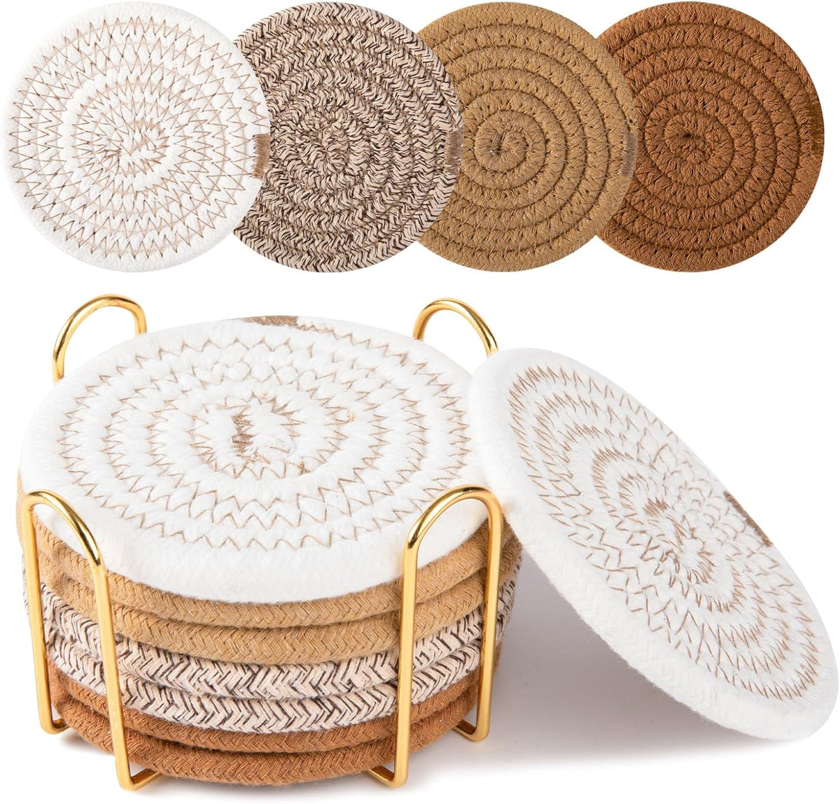 OIAHOMY Coasters with Holder for Beer, Coffee, Woven Cotton Coaster Set for Table Decor for Kitchen, Bar, Dining Room, Living Room, Housewarming Gifts - Yellow