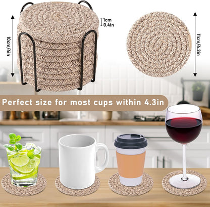 OIAHOMY Coasters with Holder for Beer, Coffee, Woven Cotton Coaster Set for Table Decor for Kitchen, Bar, Dining Room, Living Room, Housewarming Gifts - Yellow