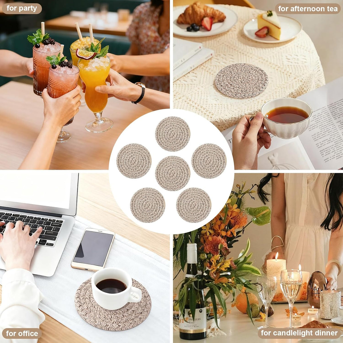 OIAHOMY Coasters with Holder for Beer, Coffee, Woven Cotton Coaster Set for Table Decor for Kitchen, Bar, Dining Room, Living Room, Housewarming Gifts - Yellow