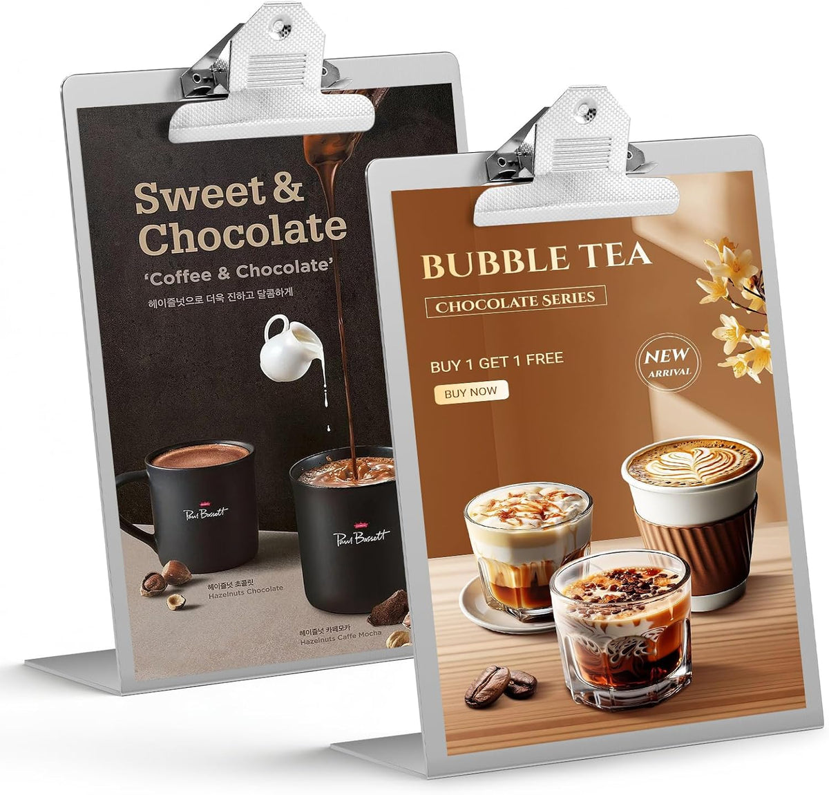 2pack 8.5"x11" Metal Clipboard Sign Holder, Stainless Steel Heavy Duty Menu Stand for Office Store Restaurant Hotels