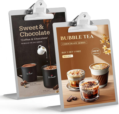 2pack 8.5"x11" Metal Clipboard Sign Holder, Stainless Steel Heavy Duty Menu Stand for Office Store Restaurant Hotels