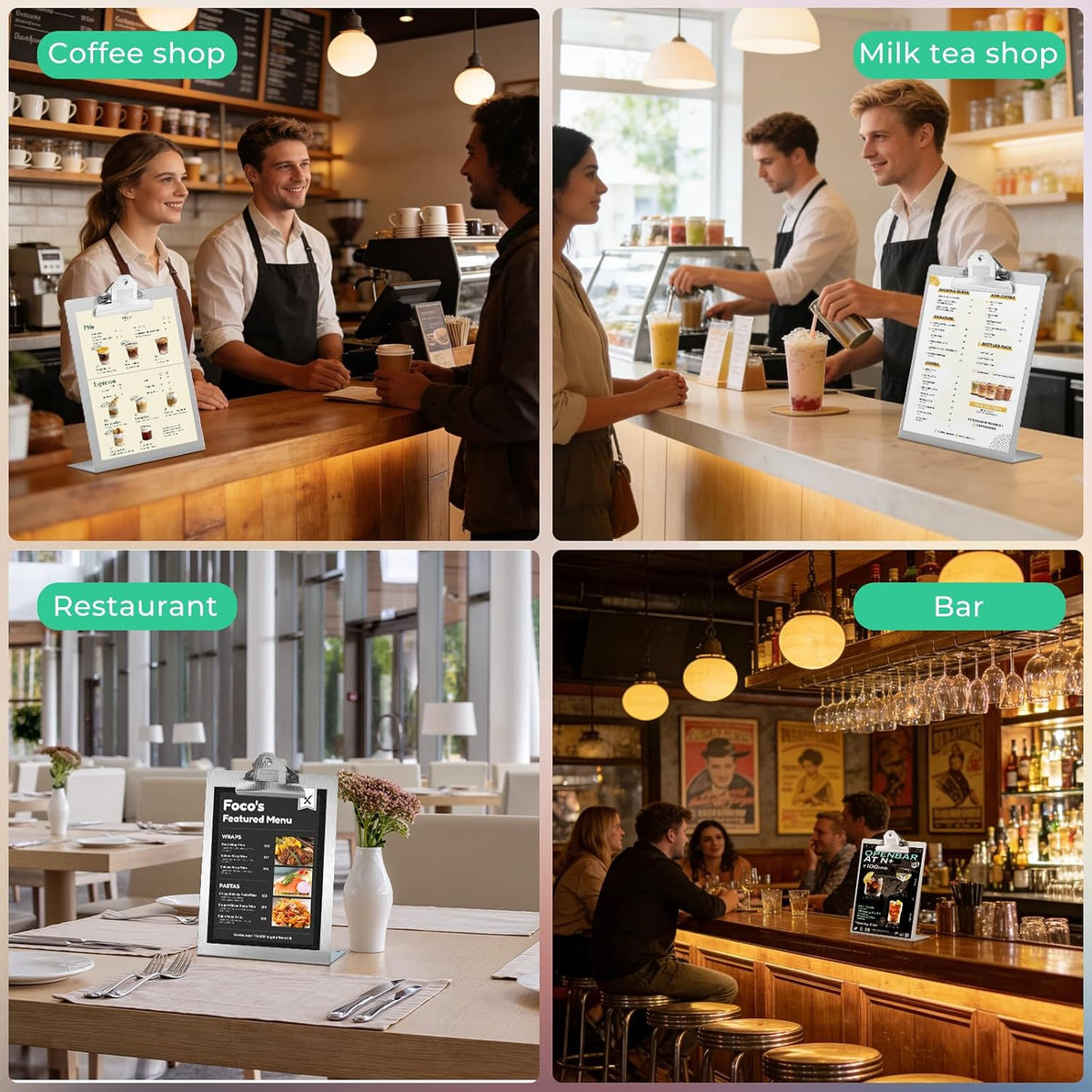 2pack 8.5"x11" Metal Clipboard Sign Holder, Stainless Steel Heavy Duty Menu Stand for Office Store Restaurant Hotels