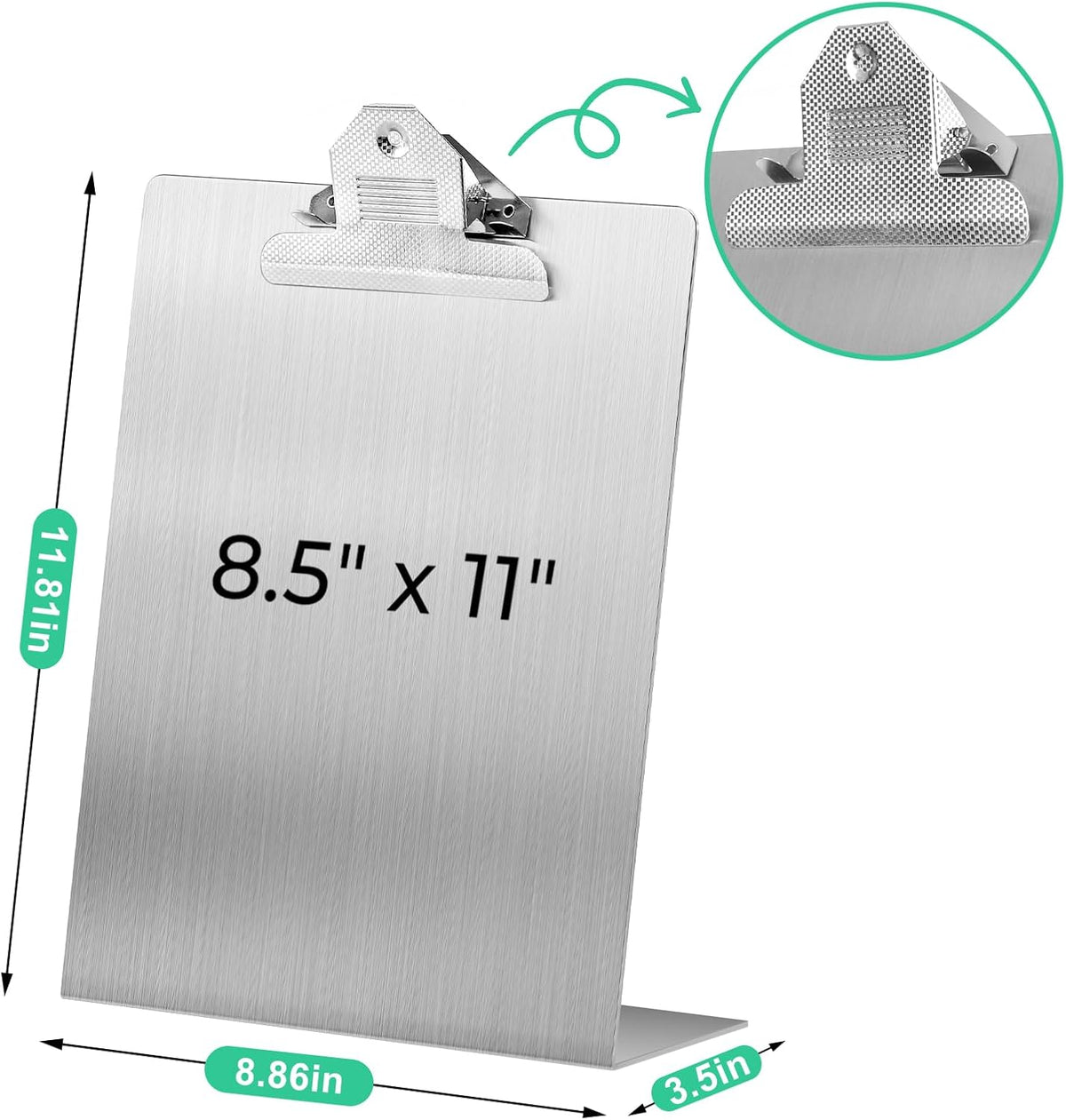 2pack 8.5"x11" Metal Clipboard Sign Holder, Stainless Steel Heavy Duty Menu Stand for Office Store Restaurant Hotels