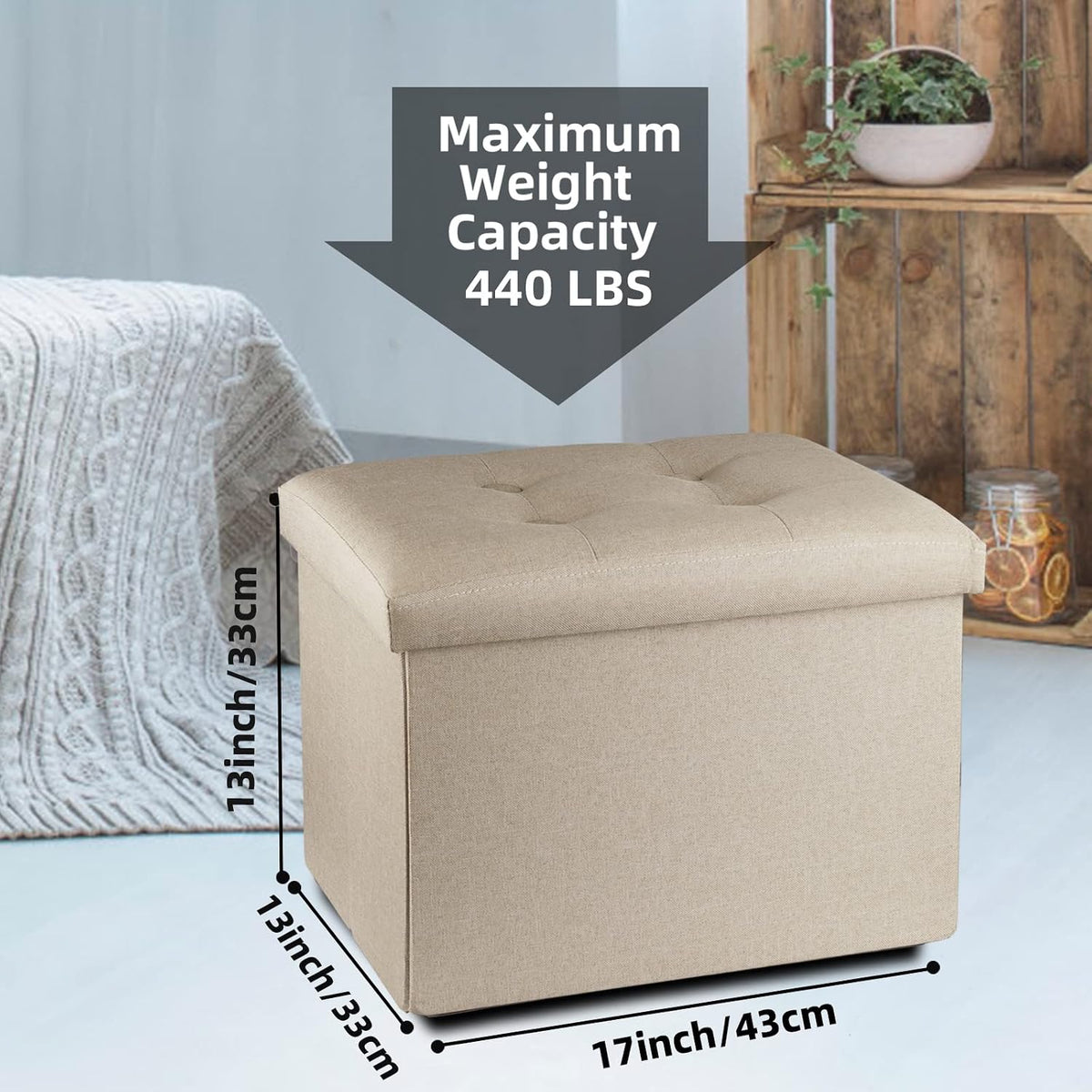 Storage Ottoman Footrest Stool Small Ottoman with Storage Foldable Ottomans Foot Rest Footstool Bench for Living Room 17x13x13inches Grey