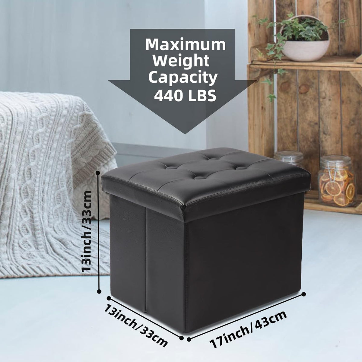 Storage Ottoman Footrest Stool Small Ottoman with Storage Foldable Ottomans Foot Rest Footstool Bench for Living Room 17x13x13inches Grey