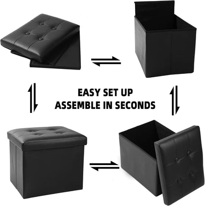 Storage Ottoman Footrest Stool Small Ottoman with Storage Foldable Ottomans Foot Rest Footstool Bench for Living Room 17x13x13inches Grey