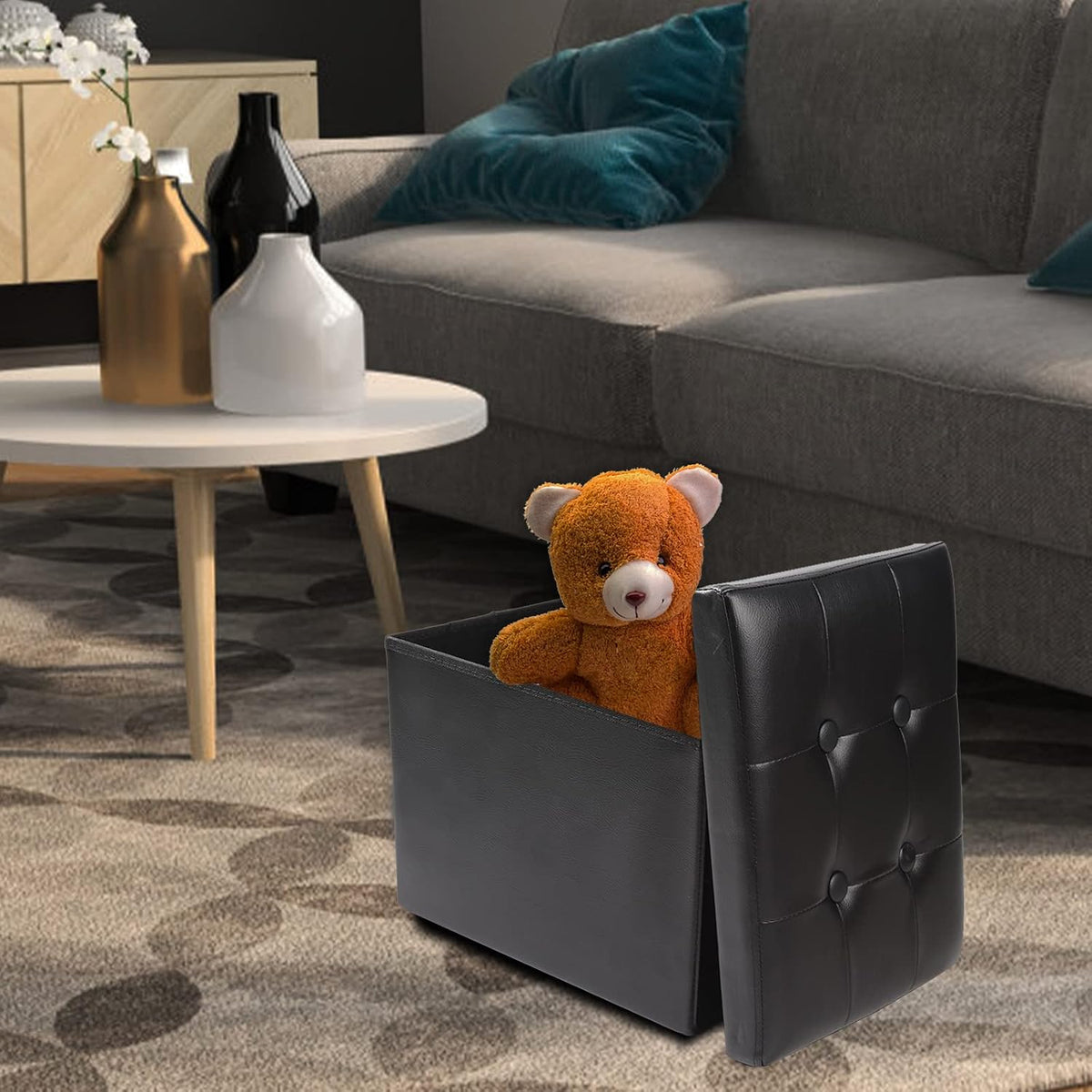 Storage Ottoman Footrest Stool Small Ottoman with Storage Foldable Ottomans Foot Rest Footstool Bench for Living Room 17x13x13inches Grey