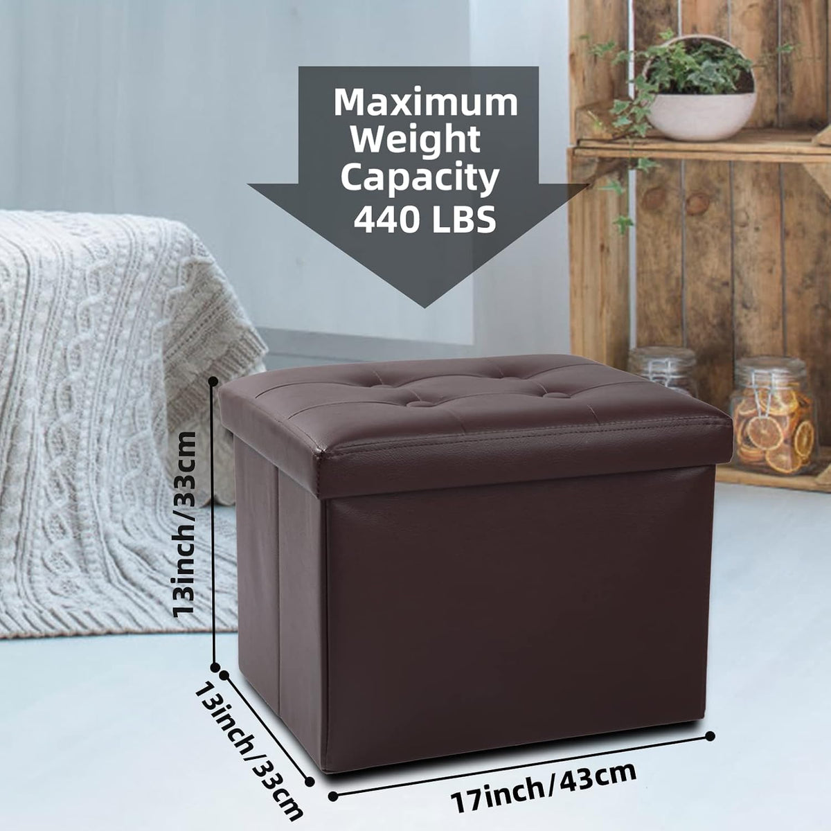 Storage Ottoman Footrest Stool Small Ottoman with Storage Foldable Ottomans Foot Rest Footstool Bench for Living Room 17x13x13inches Grey