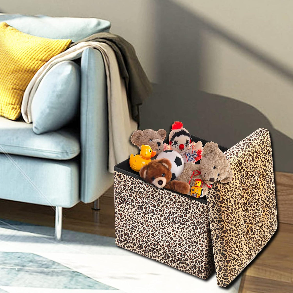 Storage Ottoman Footrest Stool Small Ottoman with Storage Foldable Ottomans Foot Rest Footstool Bench for Living Room 17x13x13inches Grey