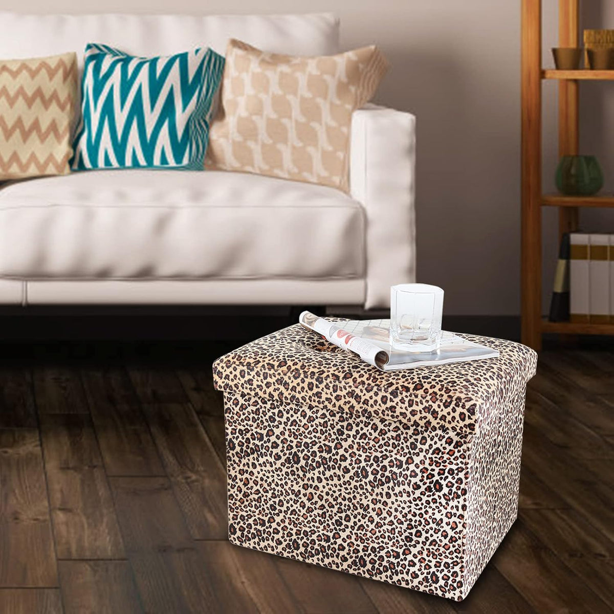 Storage Ottoman Footrest Stool Small Ottoman with Storage Foldable Ottomans Foot Rest Footstool Bench for Living Room 17x13x13inches Grey