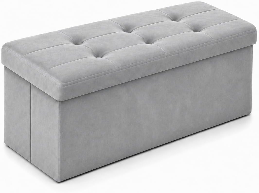 Storage Ottoman Footrest Stool Small Ottoman with Storage Foldable Ottomans Foot Rest Footstool Bench for Living Room 17x13x13inches Grey