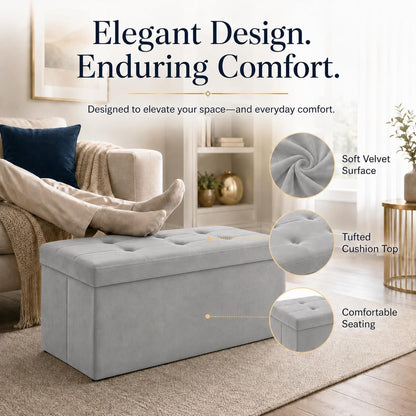 Storage Ottoman Footrest Stool Small Ottoman with Storage Foldable Ottomans Foot Rest Footstool Bench for Living Room 17x13x13inches Grey