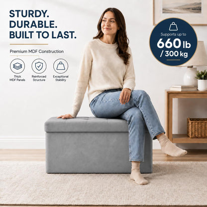 Storage Ottoman Footrest Stool Small Ottoman with Storage Foldable Ottomans Foot Rest Footstool Bench for Living Room 17x13x13inches Grey