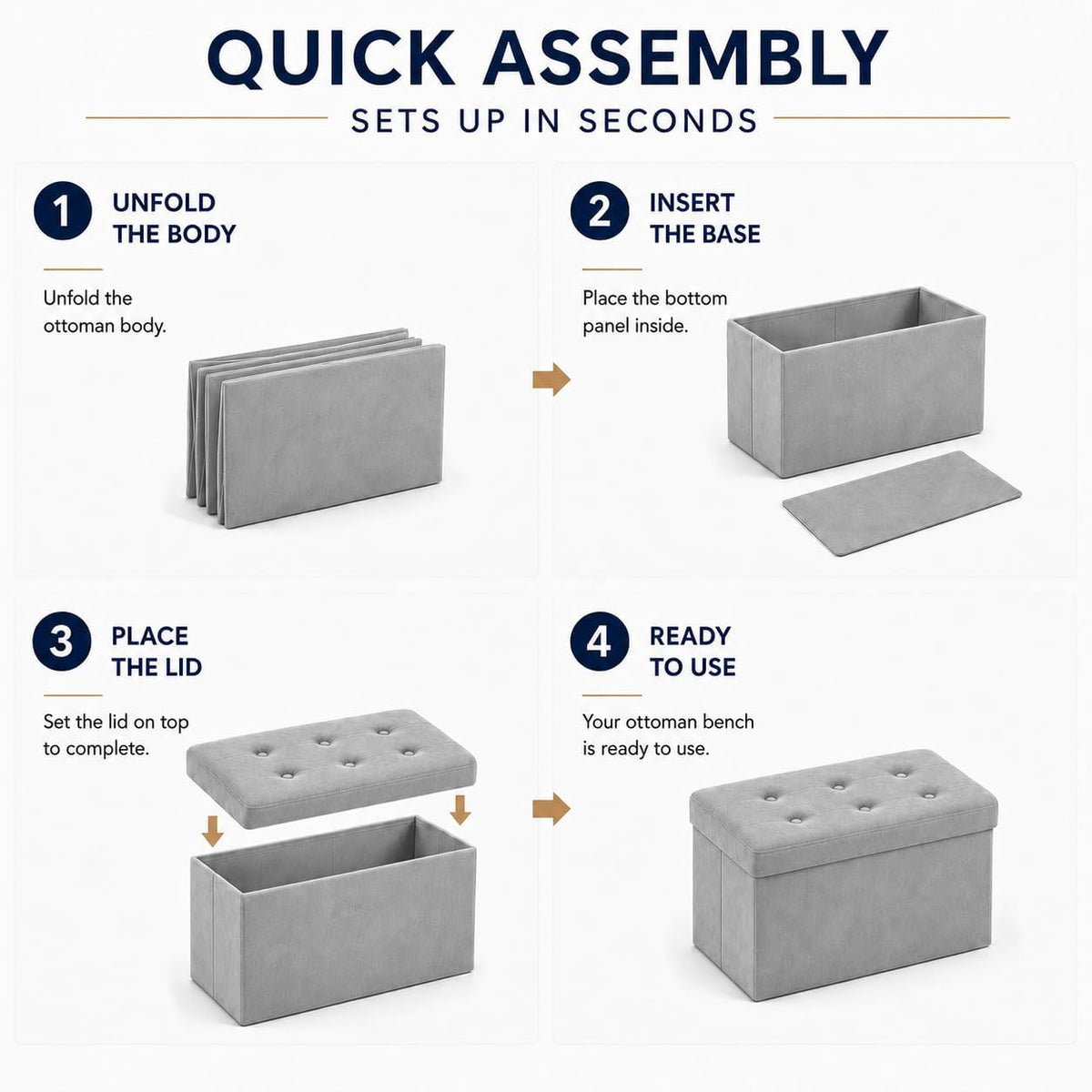 Storage Ottoman Footrest Stool Small Ottoman with Storage Foldable Ottomans Foot Rest Footstool Bench for Living Room 17x13x13inches Grey