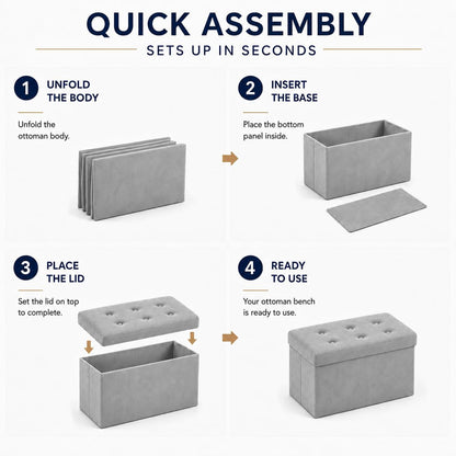 Storage Ottoman Footrest Stool Small Ottoman with Storage Foldable Ottomans Foot Rest Footstool Bench for Living Room 17x13x13inches Grey