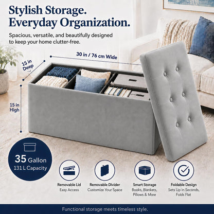 Storage Ottoman Footrest Stool Small Ottoman with Storage Foldable Ottomans Foot Rest Footstool Bench for Living Room 17x13x13inches Grey