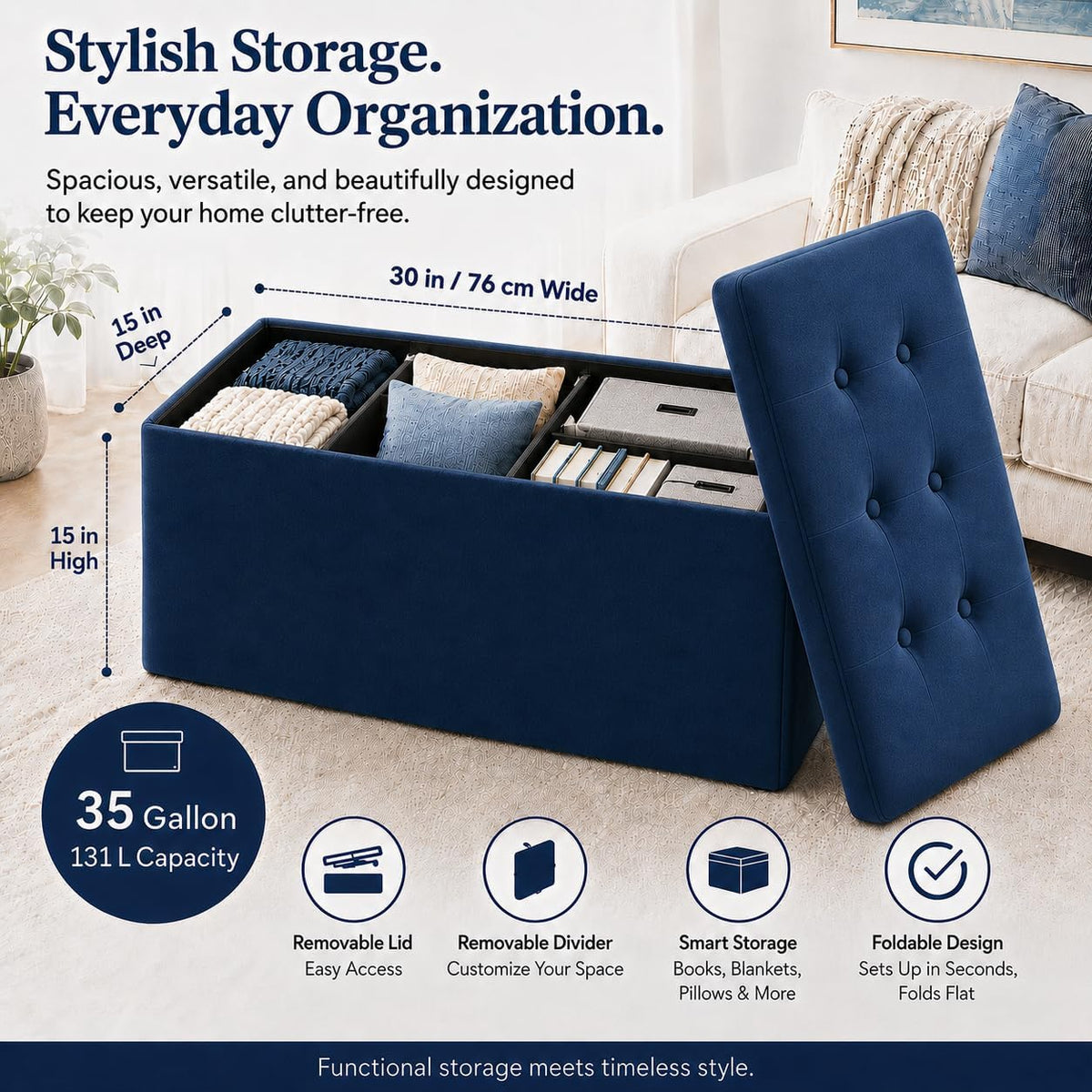 Storage Ottoman Footrest Stool Small Ottoman with Storage Foldable Ottomans Foot Rest Footstool Bench for Living Room 17x13x13inches Grey