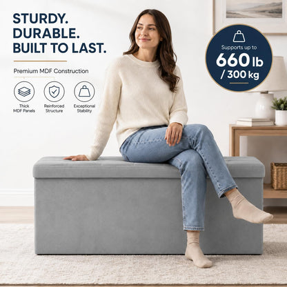 Storage Ottoman Footrest Stool Small Ottoman with Storage Foldable Ottomans Foot Rest Footstool Bench for Living Room 17x13x13inches Grey