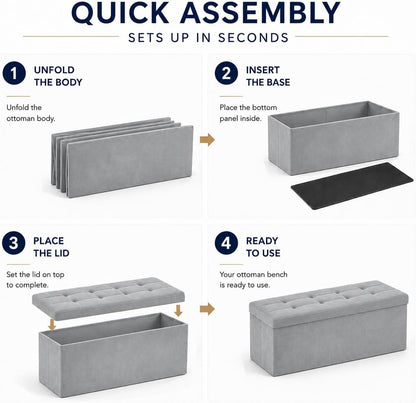 Storage Ottoman Footrest Stool Small Ottoman with Storage Foldable Ottomans Foot Rest Footstool Bench for Living Room 17x13x13inches Grey