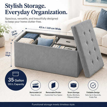 Storage Ottoman Footrest Stool Small Ottoman with Storage Foldable Ottomans Foot Rest Footstool Bench for Living Room 17x13x13inches Grey