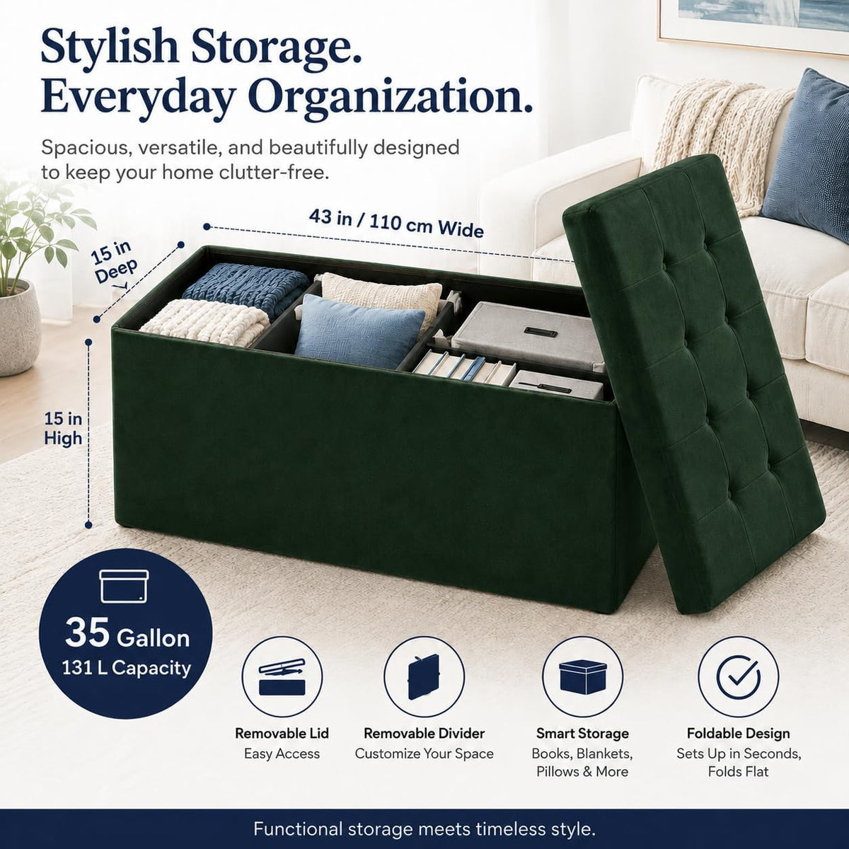 Storage Ottoman Footrest Stool Small Ottoman with Storage Foldable Ottomans Foot Rest Footstool Bench for Living Room 17x13x13inches Grey