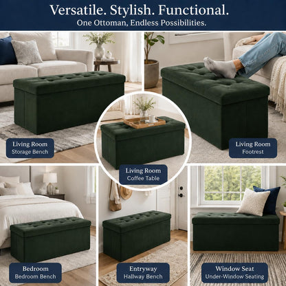 Storage Ottoman Footrest Stool Small Ottoman with Storage Foldable Ottomans Foot Rest Footstool Bench for Living Room 17x13x13inches Grey