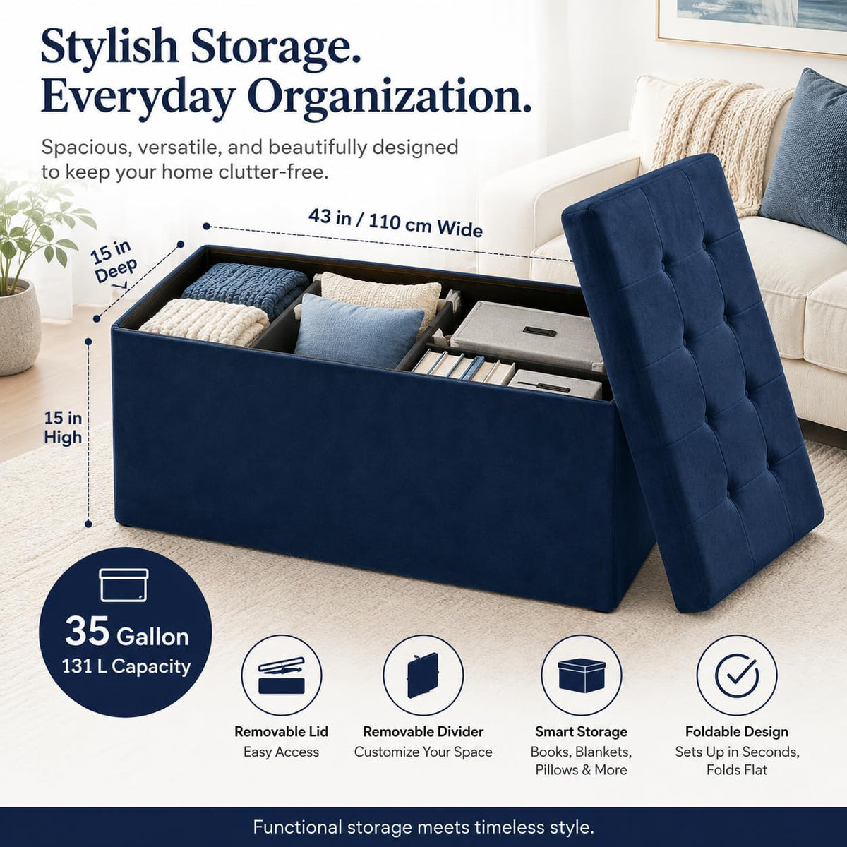 Storage Ottoman Footrest Stool Small Ottoman with Storage Foldable Ottomans Foot Rest Footstool Bench for Living Room 17x13x13inches Grey