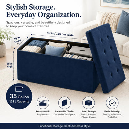 Storage Ottoman Footrest Stool Small Ottoman with Storage Foldable Ottomans Foot Rest Footstool Bench for Living Room 17x13x13inches Grey