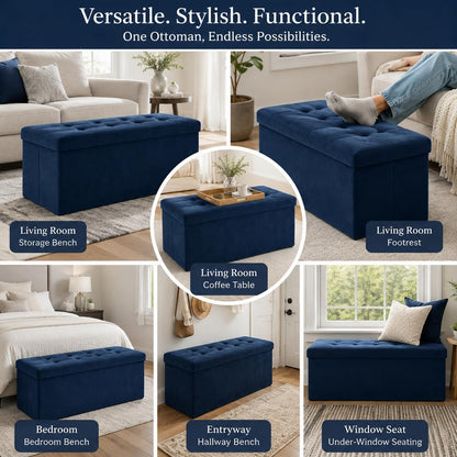 Storage Ottoman Footrest Stool Small Ottoman with Storage Foldable Ottomans Foot Rest Footstool Bench for Living Room 17x13x13inches Grey