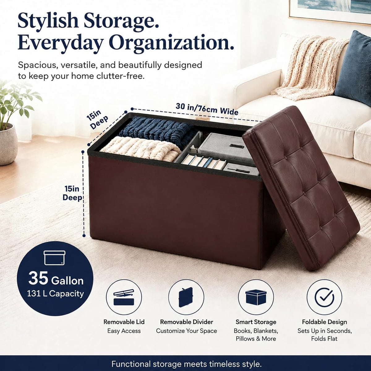 Storage Ottoman Footrest Stool Small Ottoman with Storage Foldable Ottomans Foot Rest Footstool Bench for Living Room 17x13x13inches Grey