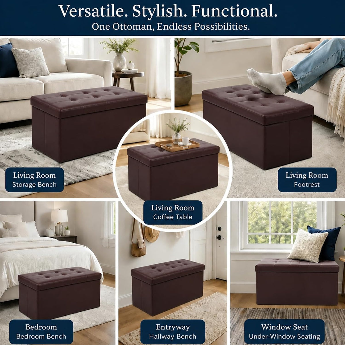 Storage Ottoman Footrest Stool Small Ottoman with Storage Foldable Ottomans Foot Rest Footstool Bench for Living Room 17x13x13inches Grey