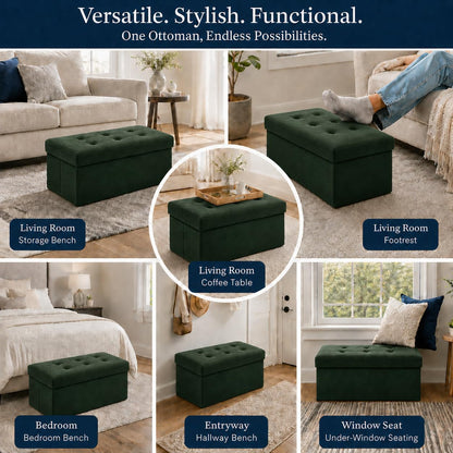 Storage Ottoman Footrest Stool Small Ottoman with Storage Foldable Ottomans Foot Rest Footstool Bench for Living Room 17x13x13inches Grey