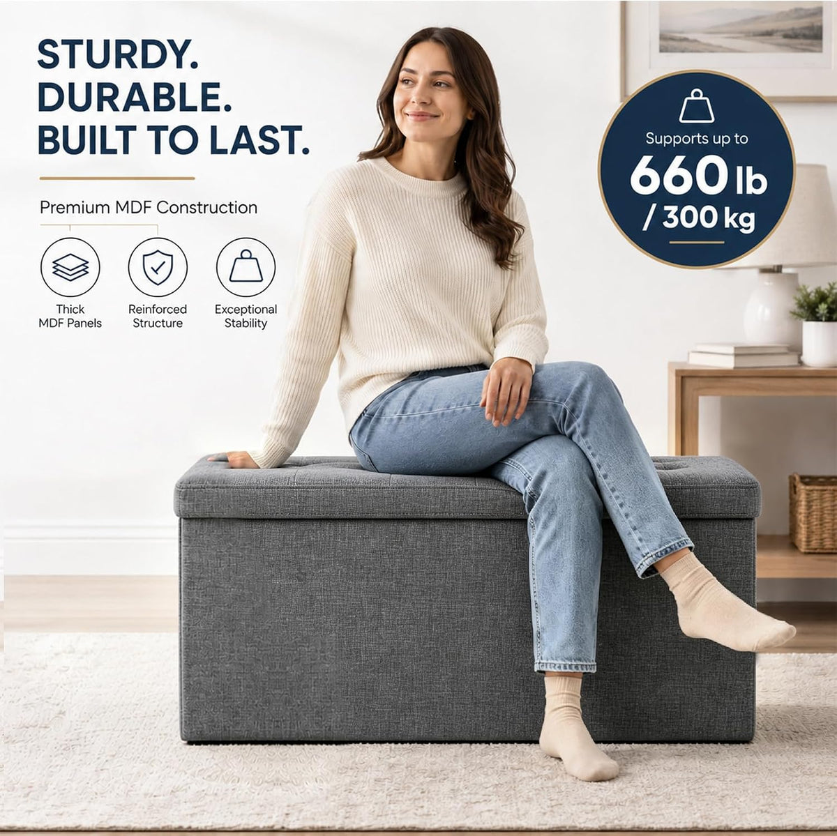 Storage Ottoman Footrest Stool Small Ottoman with Storage Foldable Ottomans Foot Rest Footstool Bench for Living Room 17x13x13inches Grey