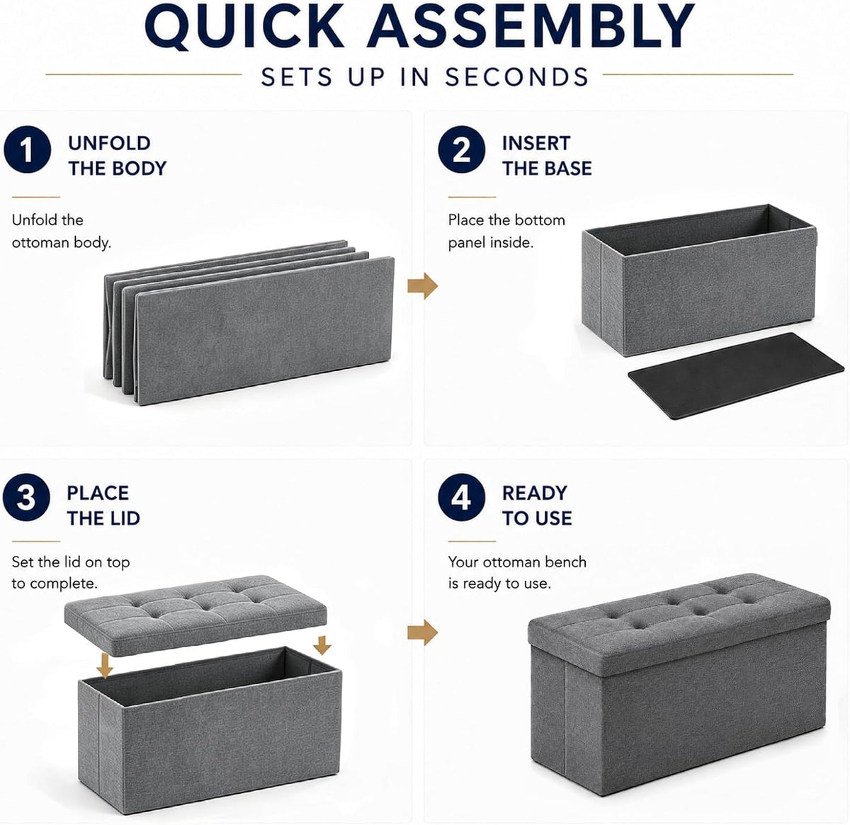 Storage Ottoman Footrest Stool Small Ottoman with Storage Foldable Ottomans Foot Rest Footstool Bench for Living Room 17x13x13inches Grey