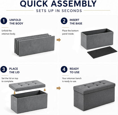 Storage Ottoman Footrest Stool Small Ottoman with Storage Foldable Ottomans Foot Rest Footstool Bench for Living Room 17x13x13inches Grey