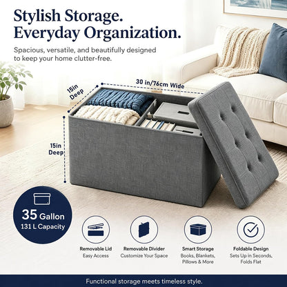 Storage Ottoman Footrest Stool Small Ottoman with Storage Foldable Ottomans Foot Rest Footstool Bench for Living Room 17x13x13inches Grey