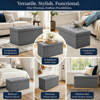 Storage Ottoman Footrest Stool Small Ottoman with Storage Foldable Ottomans Foot Rest Footstool Bench for Living Room 17x13x13inches Grey