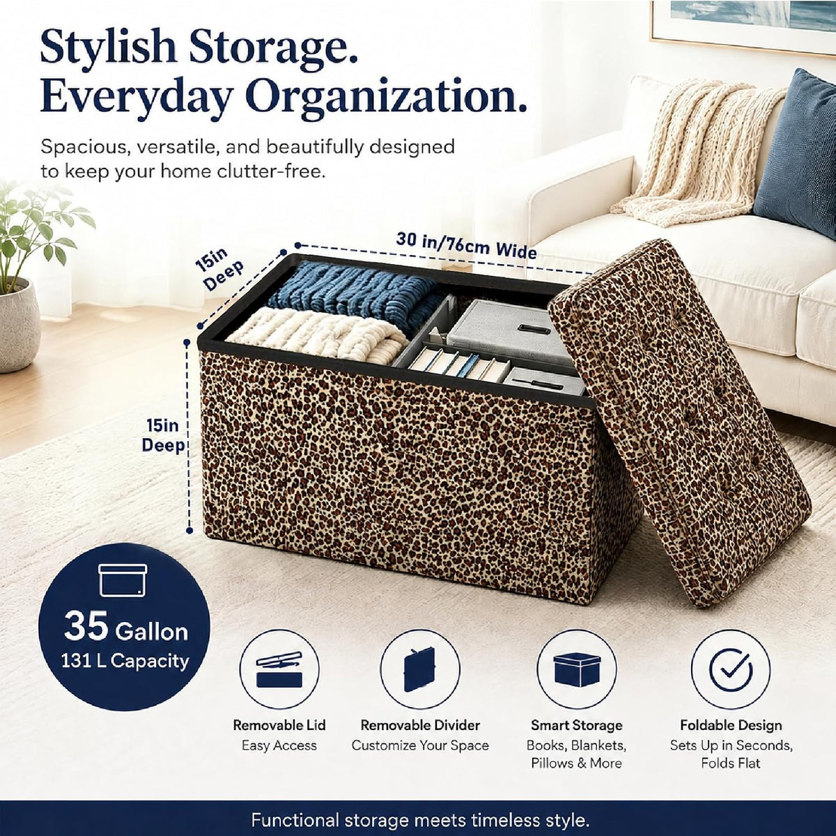 Storage Ottoman Footrest Stool Small Ottoman with Storage Foldable Ottomans Foot Rest Footstool Bench for Living Room 17x13x13inches Grey
