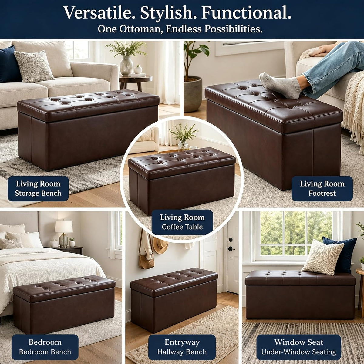 Storage Ottoman Footrest Stool Small Ottoman with Storage Foldable Ottomans Foot Rest Footstool Bench for Living Room 17x13x13inches Grey